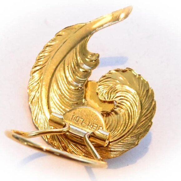 Vintage Jerri-Lou Gold Tone Feather Scarf Clip Faux Pearl - Picture 4 of 6